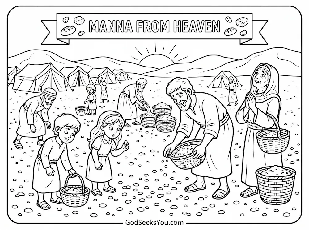 Manna from Heaven — free printable Bible coloring page