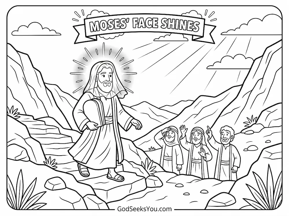 Moses' Face Shines — free printable Bible coloring page