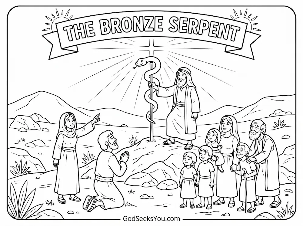 The Bronze Serpent — free printable Bible coloring page