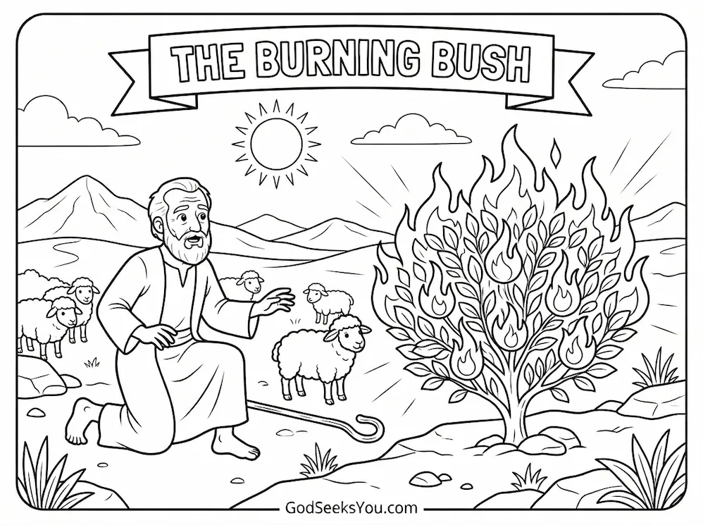 The Burning Bush — free printable Bible coloring page