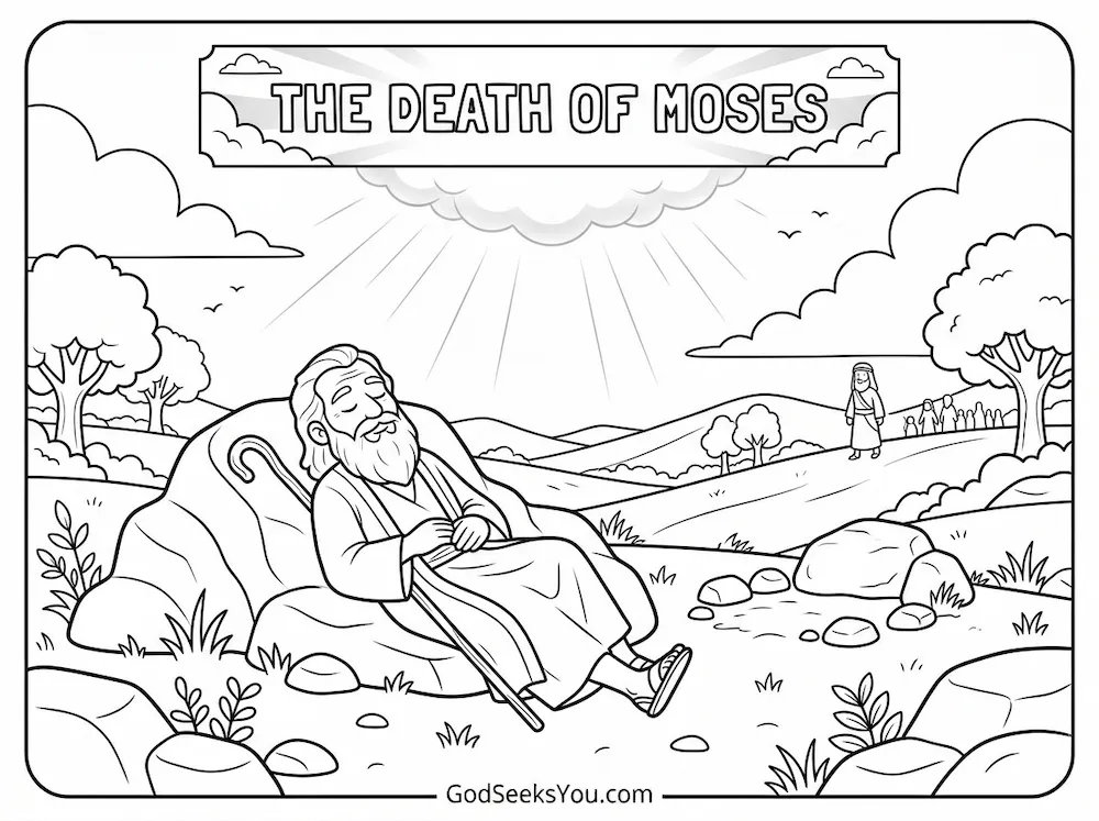 The Death of Moses — free printable Bible coloring page