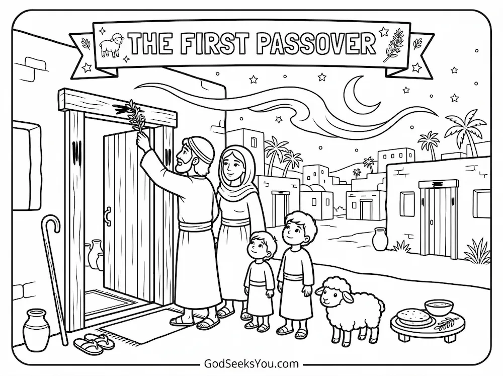 The First Passover — free printable Bible coloring page
