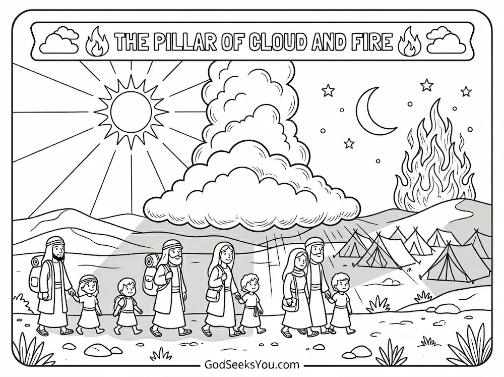 The Pillar of Cloud and Fire — free printable Bible coloring page