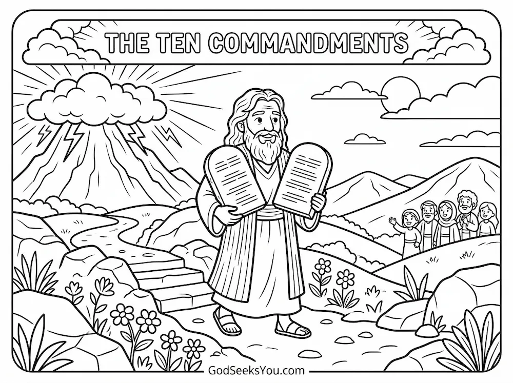 The Ten Commandments — free printable Bible coloring page