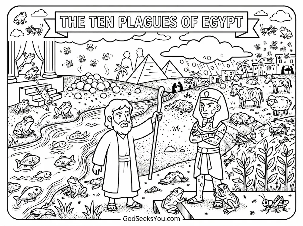 The Ten Plagues of Egypt — free printable Bible coloring page
