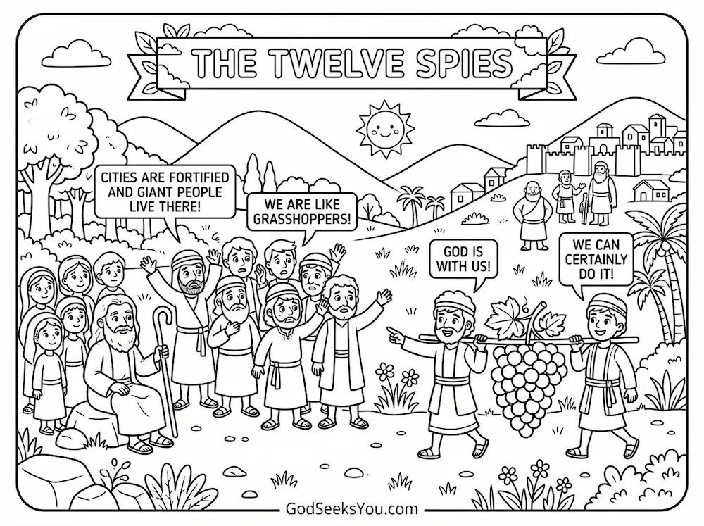 The Twelve Spies — free printable Bible coloring page