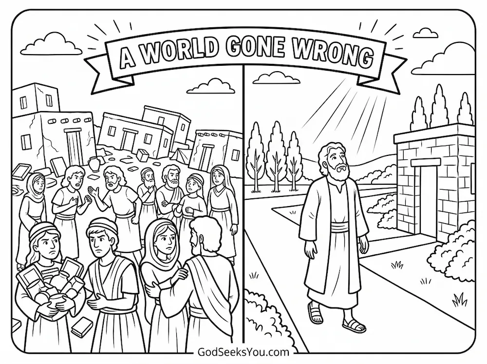 A World Gone Wrong — free printable Bible coloring page