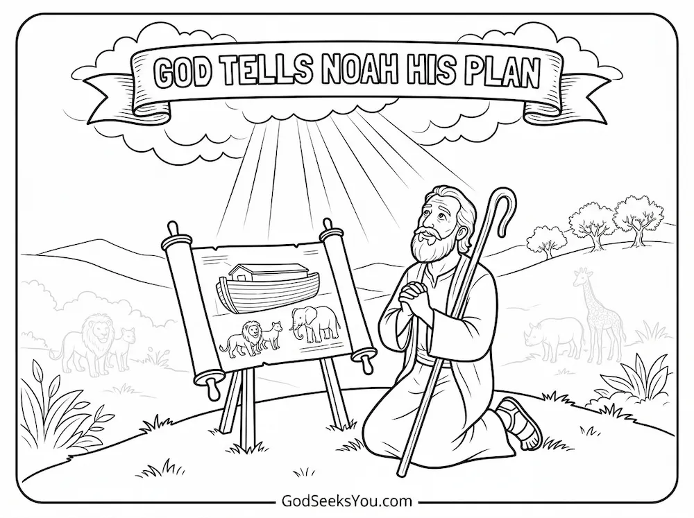 God Tells Noah His Plan — free printable Bible coloring page