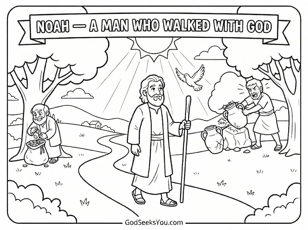 Noah — A Man Who Walked with God — free printable Bible coloring page