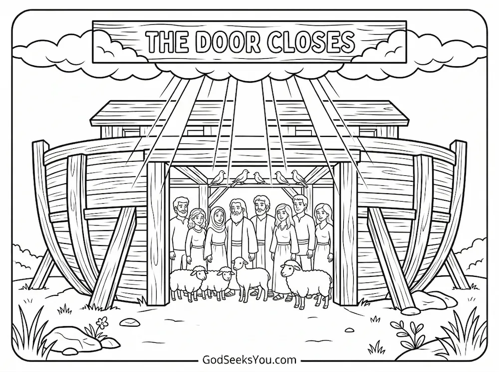 The Door Closes — free printable Bible coloring page