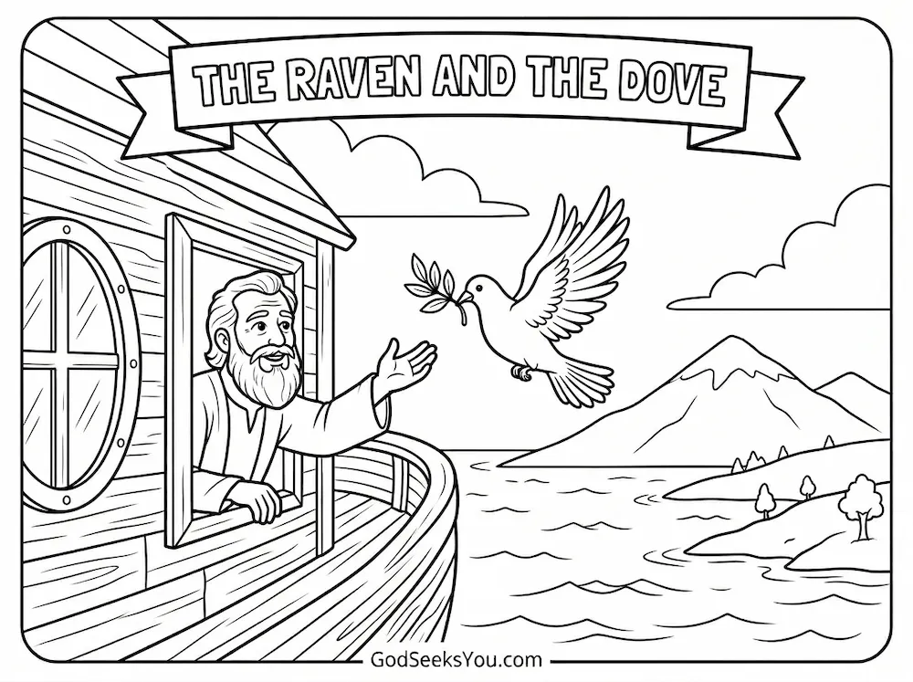 The Raven and the Dove — free printable Bible coloring page