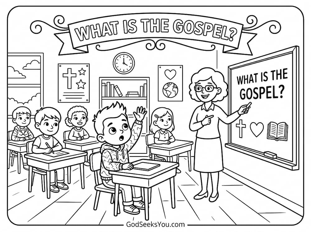 What Is the Gospel? — free printable Bible coloring page